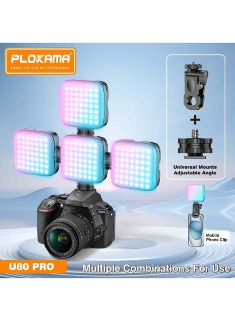 Portable RGB Flash Light Plokama U80 Pro Mini LED Photography Light R18 Video Light for Mobile Phone Laptop Camera