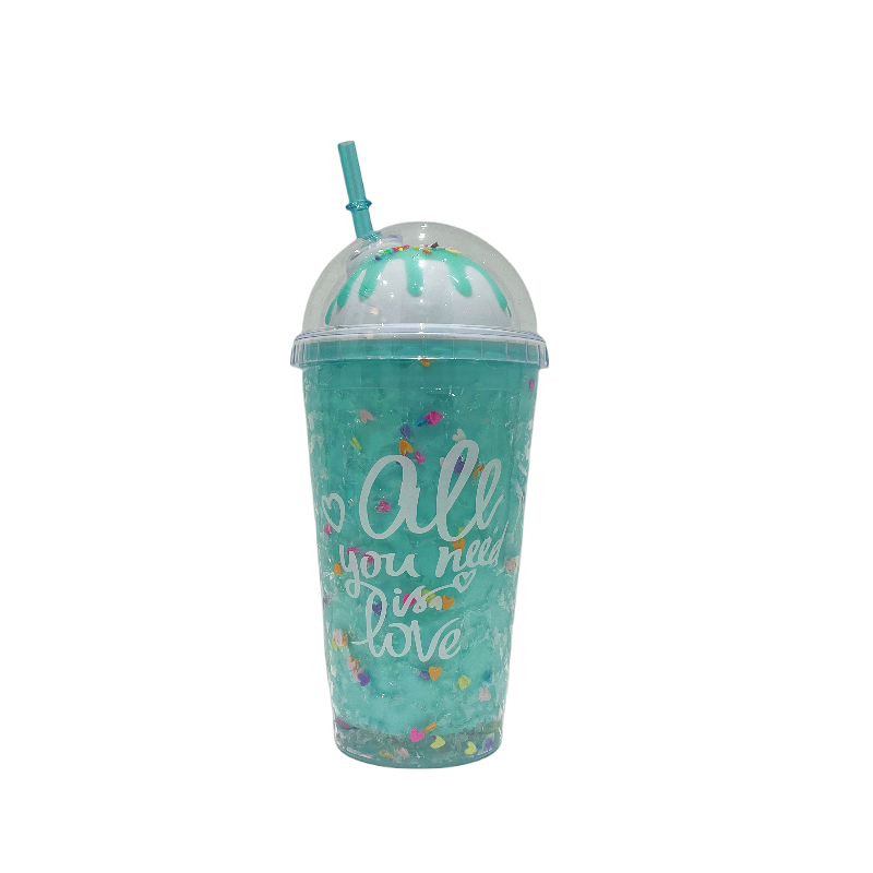 Ice Cream Water bottle Plastic Tumbler with Lid - Straw Water Bottle -450ml