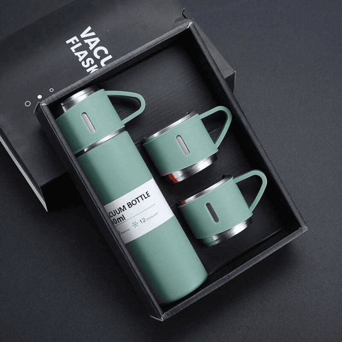 3 Cup Stainless Steel Vacuum Flask Set – Leak-proof, Portable, Durable