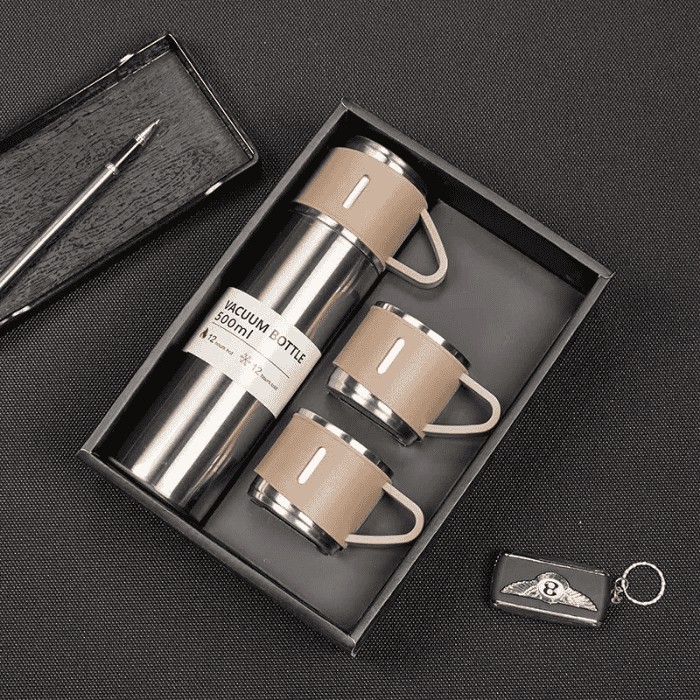3 Cup Stainless Steel Vacuum Flask Set – Leak-proof, Portable, Durable