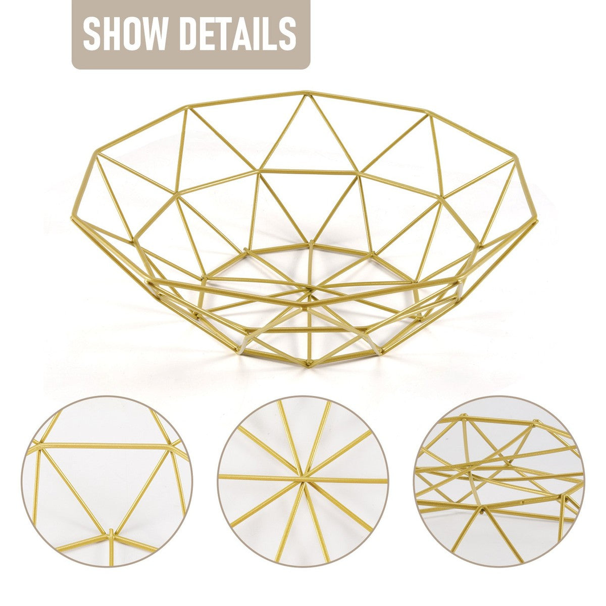 Metal Wire Fruit Basket Fruit Bowl, Round Bread Storage Bowl Stand