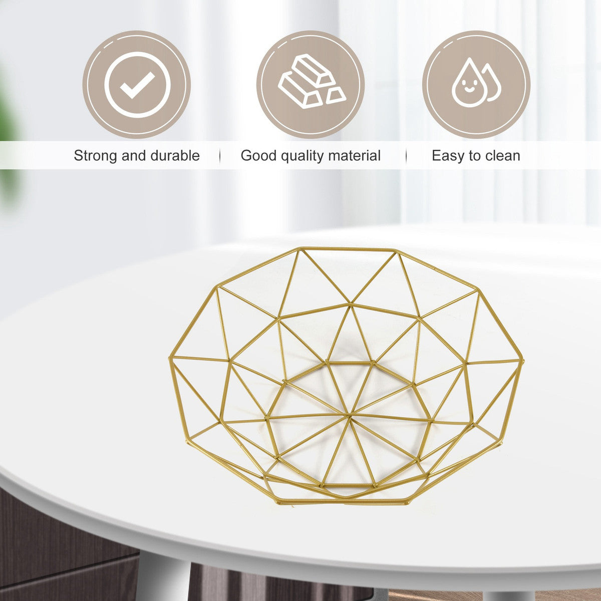 Metal Wire Fruit Basket Fruit Bowl, Round Bread Storage Bowl Stand