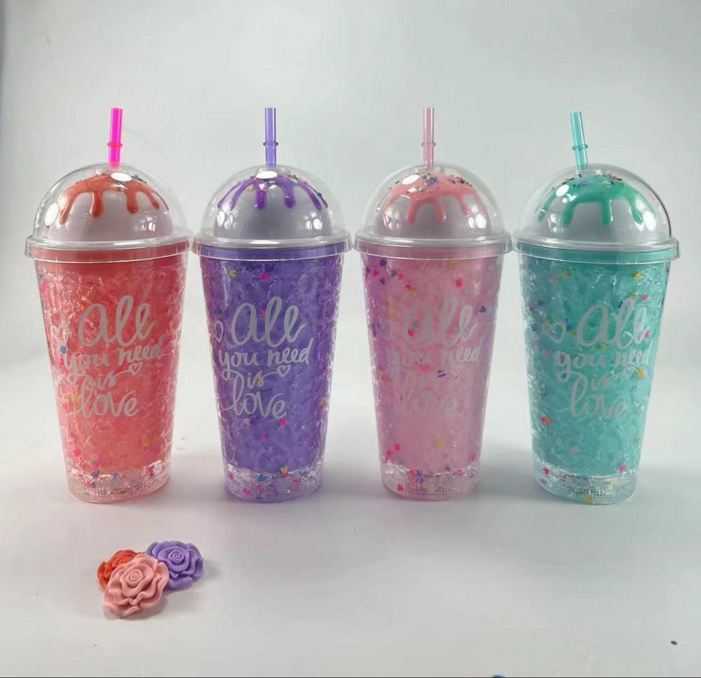 Ice Cream Water bottle Plastic Tumbler with Lid - Straw Water Bottle -450ml