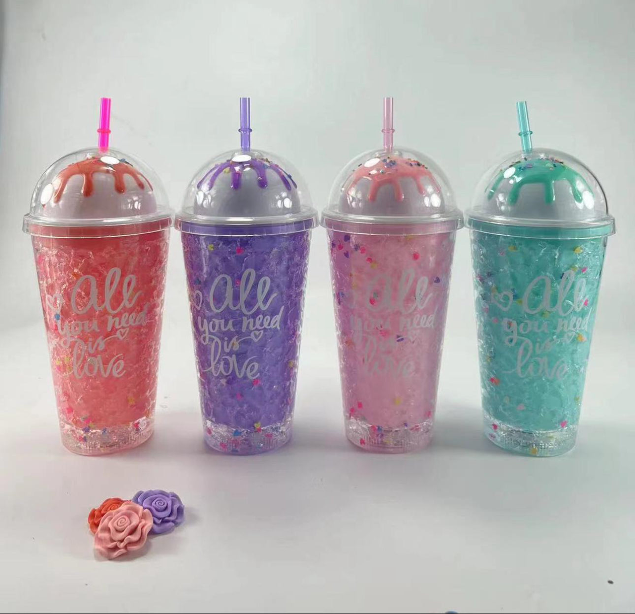 Ice Cream Water bottle Plastic Tumbler with Lid - Straw Water Bottle -450ml