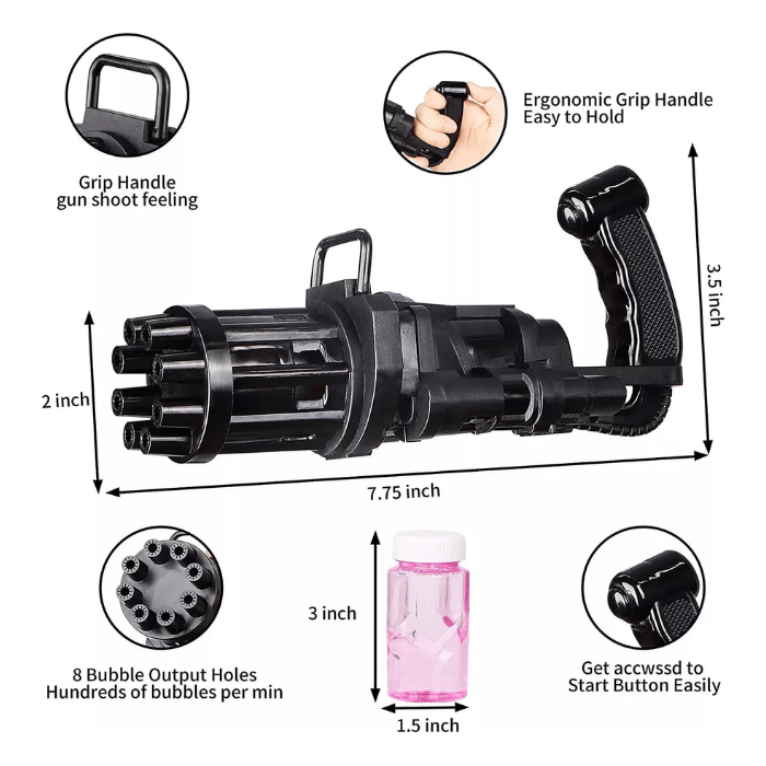 Gatling Bubble Gun: 8-Hole Fun Bubble Machine for Kids