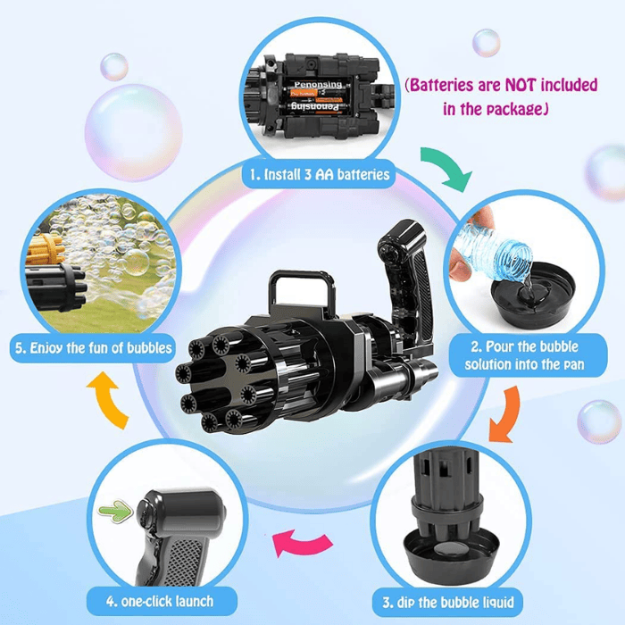Gatling Bubble Gun: 8-Hole Fun Bubble Machine for Kids
