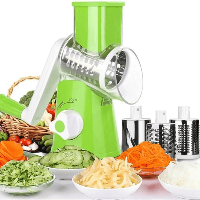 Manual Vegetable Drum Cutter | 3-in-1 Grater, Slicer & Chopper