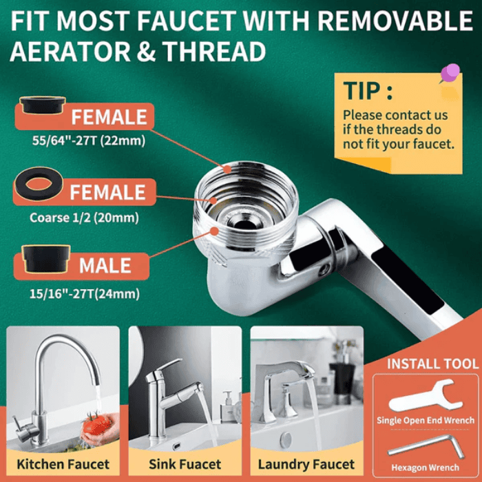 Rotating Faucet Cleaner - 1080° Adjustable with Dual Flow