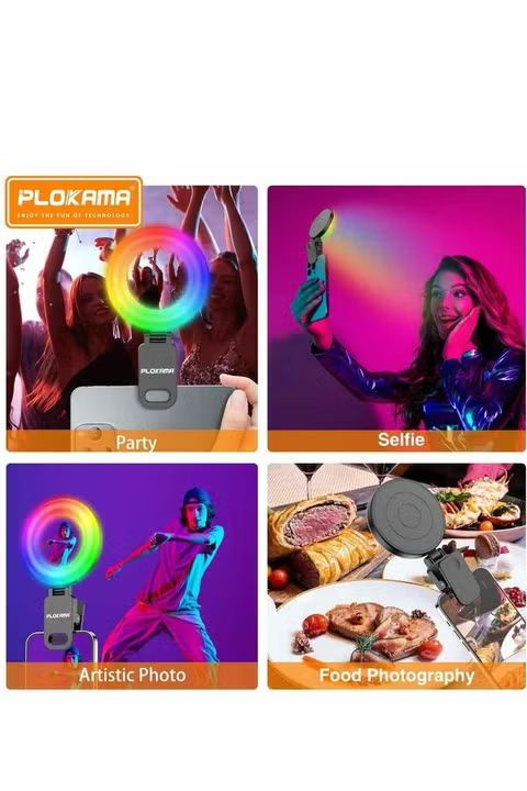 Plokama U20 PRO RGB 10 Colours Phone Clip With Mirror LED Selfie Ring Light