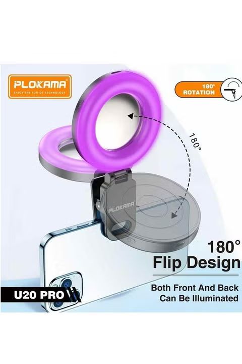 Plokama U20 PRO RGB 10 Colours Phone Clip With Mirror LED Selfie Ring Light